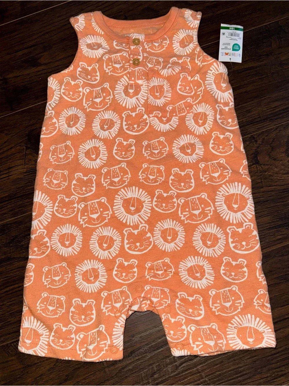 Children's Sleeveless Orange Lion Print One-Piece Romper